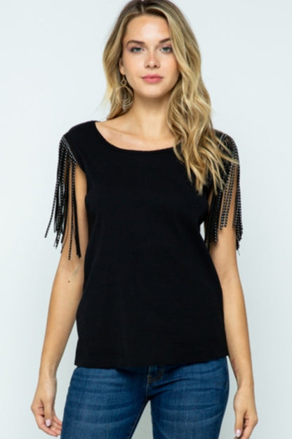 Top with Shoulder Studded Fringes