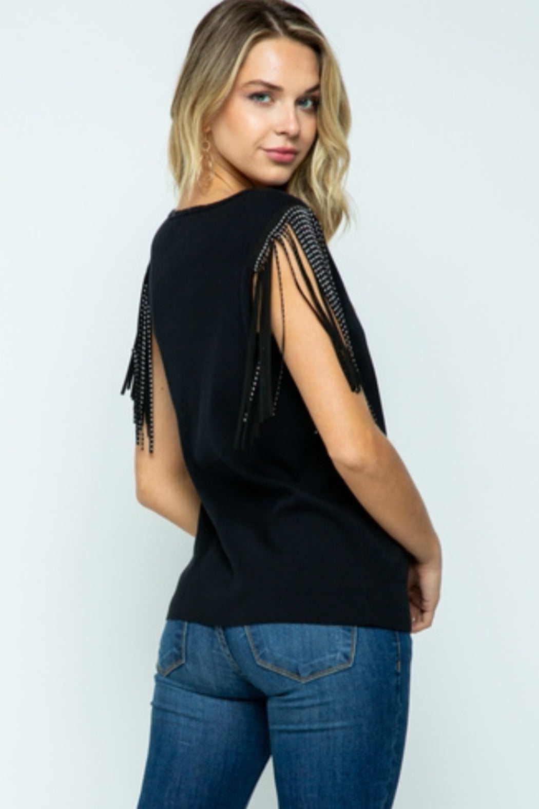 Top with Shoulder Studded Fringes