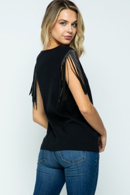 Top with Shoulder Studded Fringes