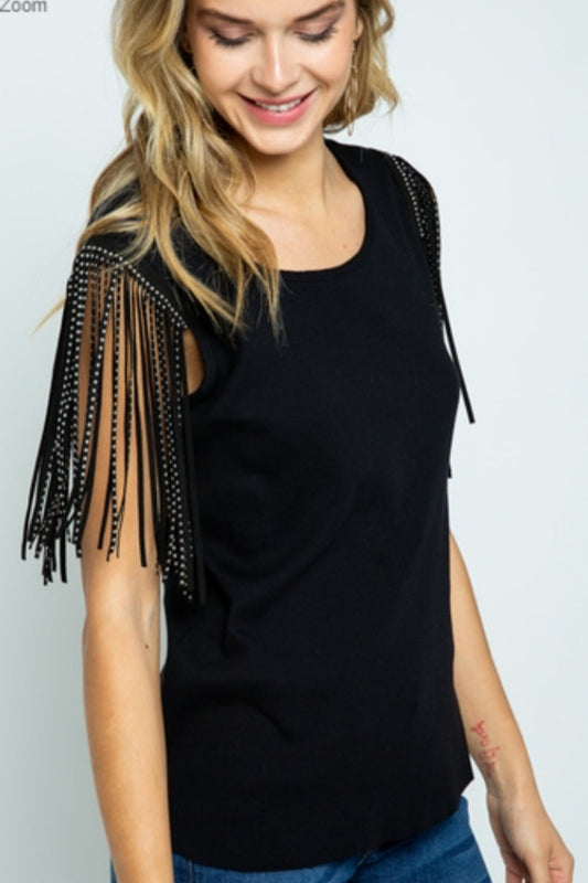 Top with Shoulder Studded Fringes