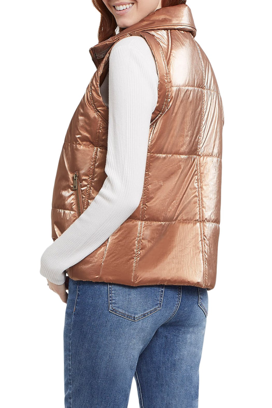 Tribal Shiny Short Puffer Vest w/Pockets