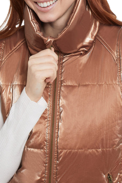 Tribal Shiny Short Puffer Vest w/Pockets