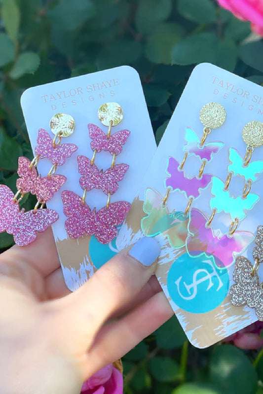 Triple Butterfly Drop Earrings