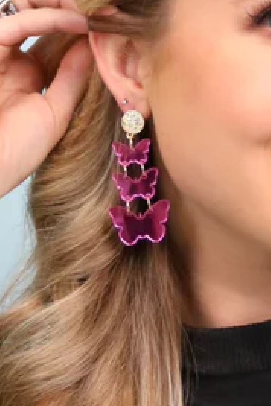 Triple Butterfly Drop Earrings