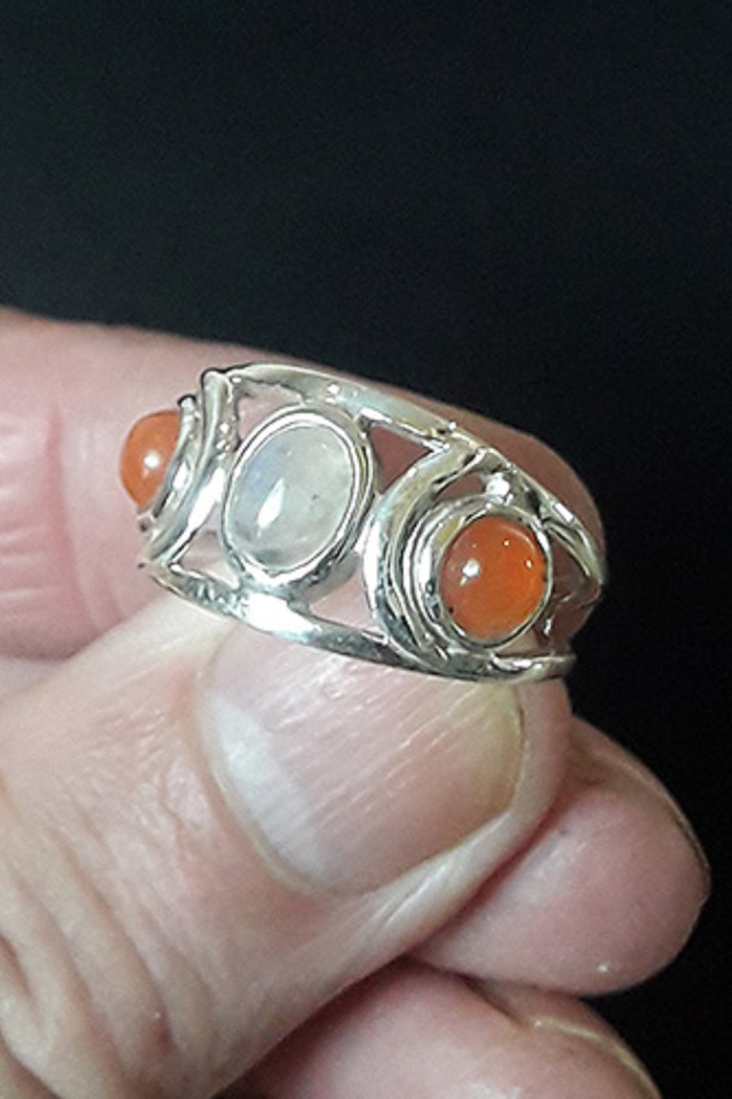 Triple Moon Goddess Sunstone Ring