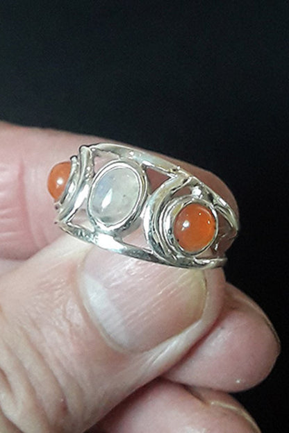 Triple Moon Goddess Sunstone Ring