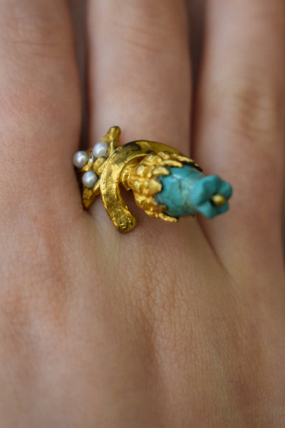 Turquoise & Pearl Ring