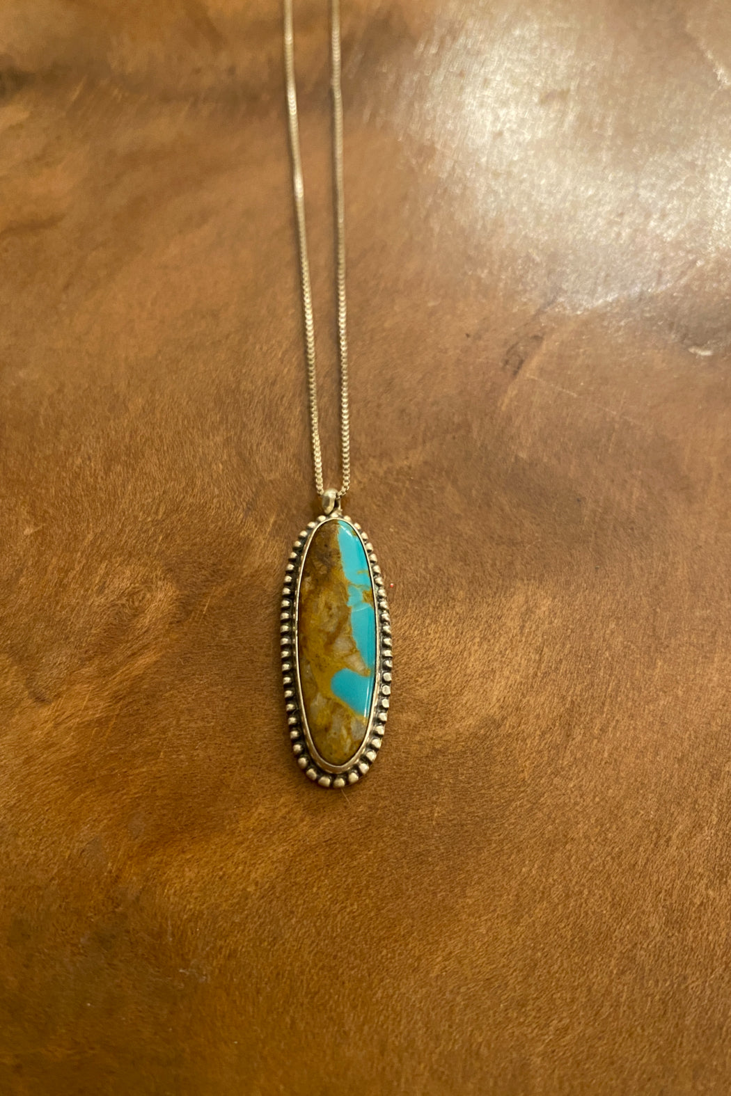 Turquoise Sterling Silver Pendant on Box Chain
