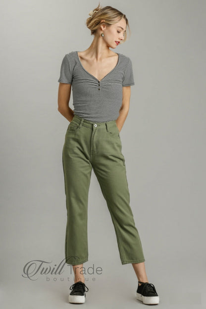Olive Straight Denim Jeans