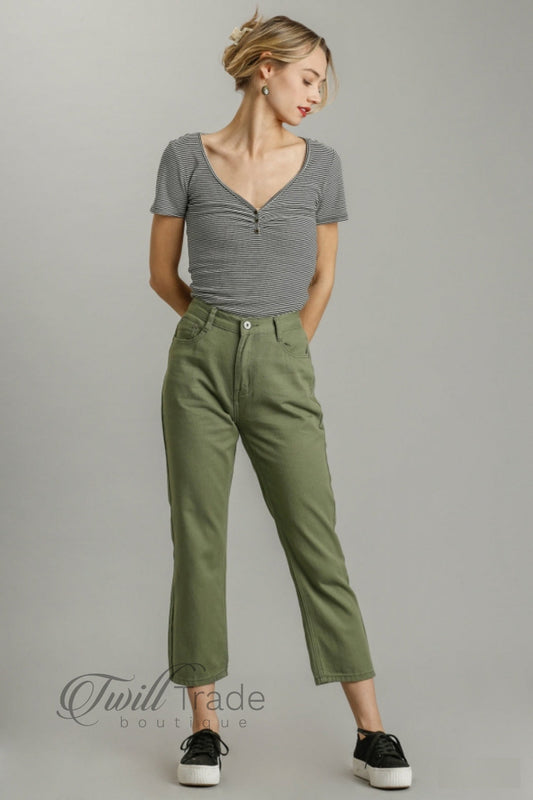 Olive Straight Denim Jeans
