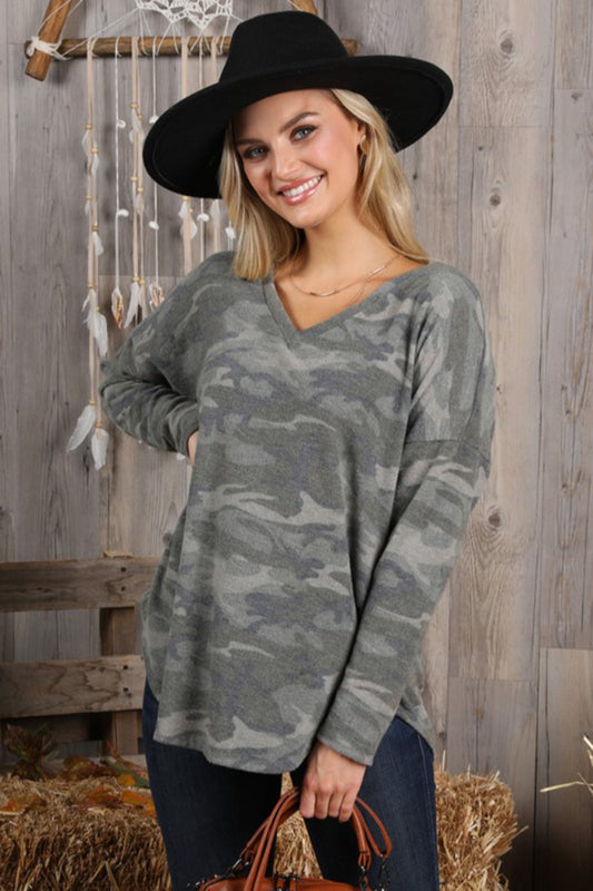 V Neck Camo Top