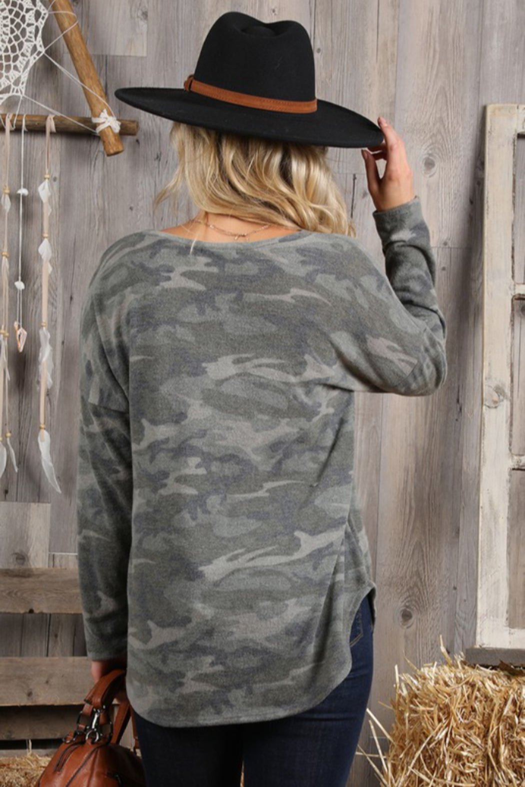 V Neck Camo Top