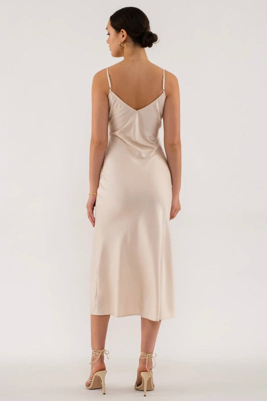 V Neck Slip On Midi Dress