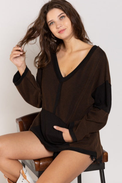 V Neck Sweatshirt with Kangaroo Pocket