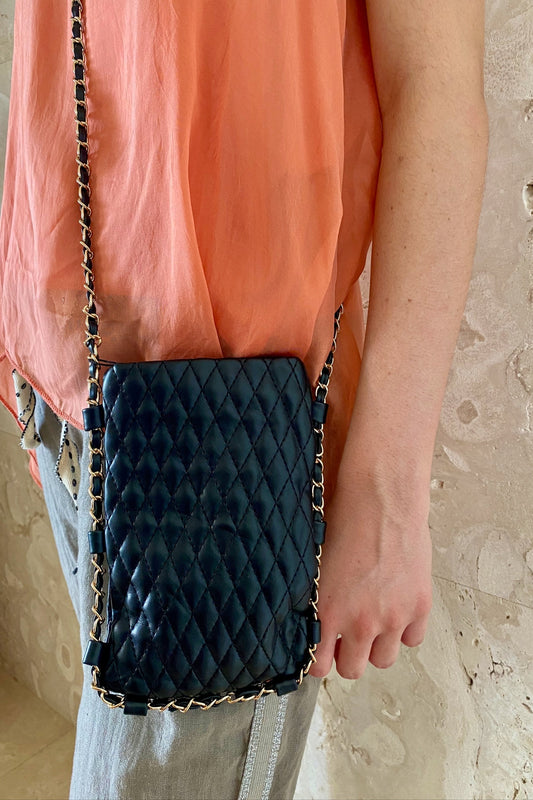 Vegan leather quilted cell phone crossbody bag