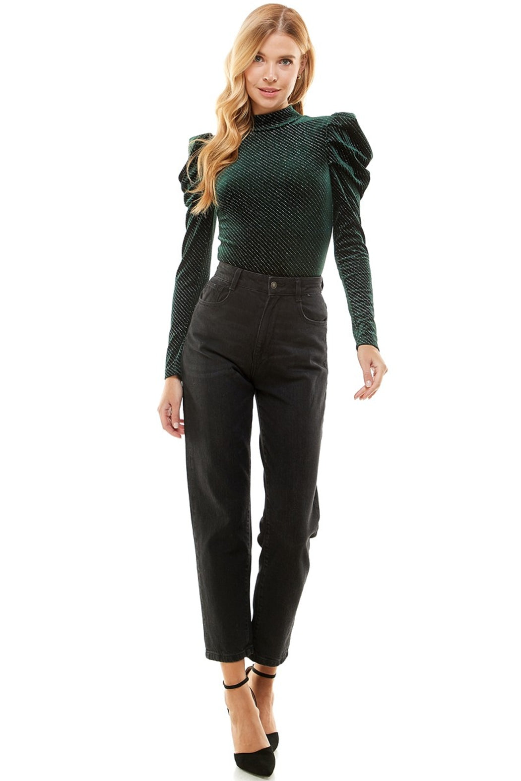 Velvet Puff Sleeve Bodysuit