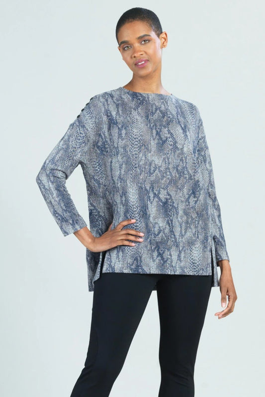 Waffle Knit Python Stitch Button Shoulder Sweater Tunic