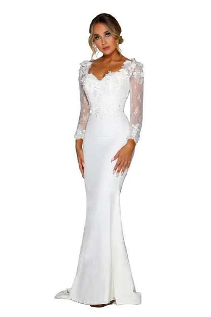 White 3D Lace Fit & Flare Bridal Gown