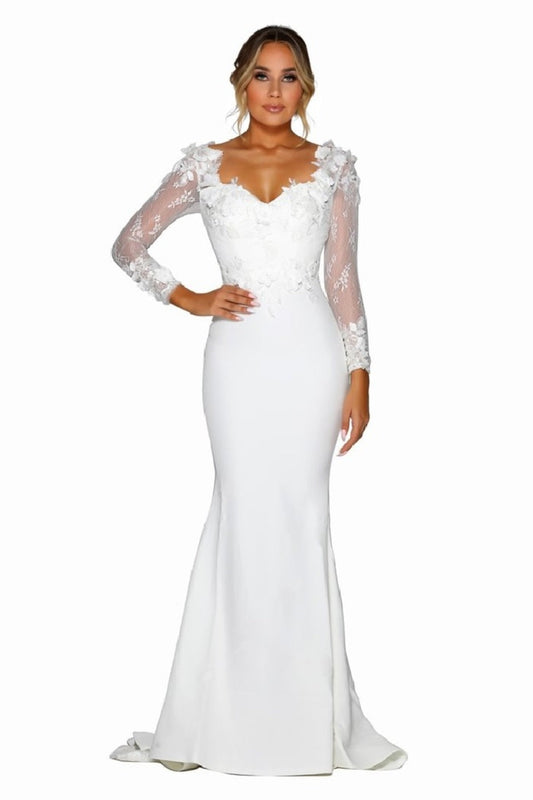 White 3D Lace Fit & Flare Bridal Gown