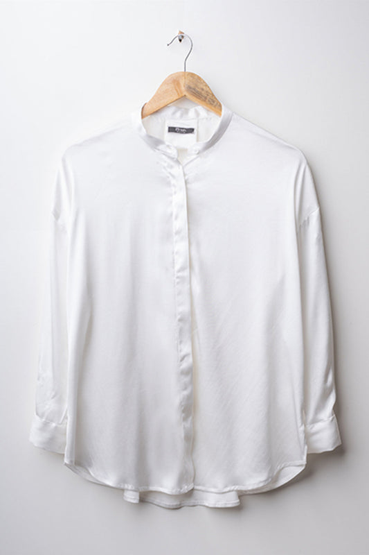 WHITE CHARM SILK BOXY SHIRT