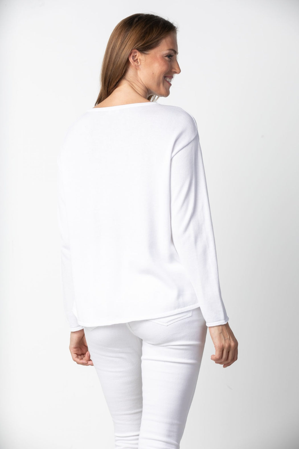 White Cotton Crew Neck Sweater
