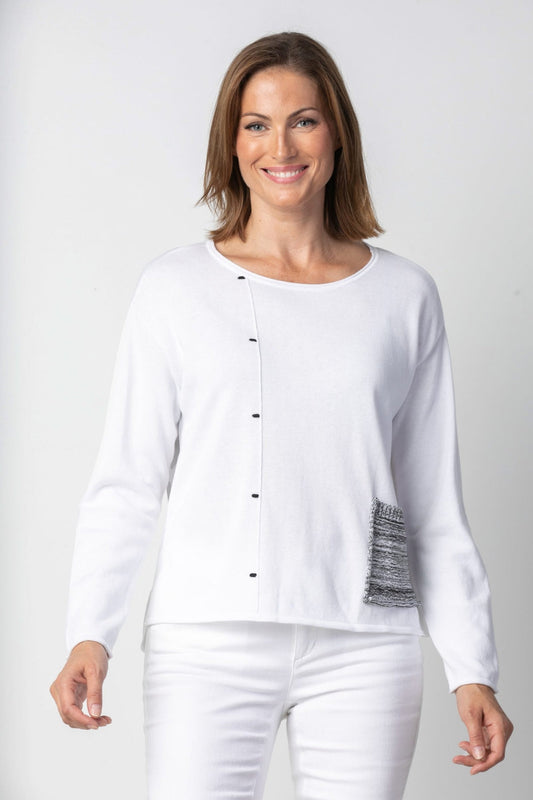 White Cotton Crew Neck Sweater