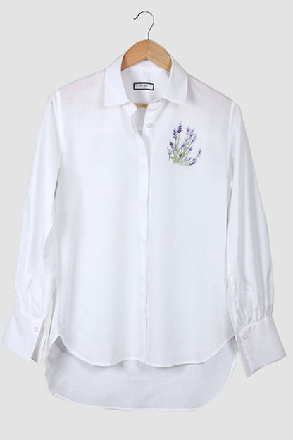 WHITE LIGHTWEIGHT EMBROIDERED SHIRT WITH PUFF SLEEVES