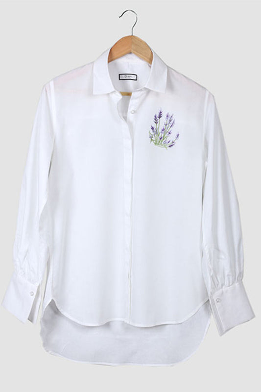 WHITE LIGHTWEIGHT EMBROIDERED SHIRT WITH PUFF SLEEVES