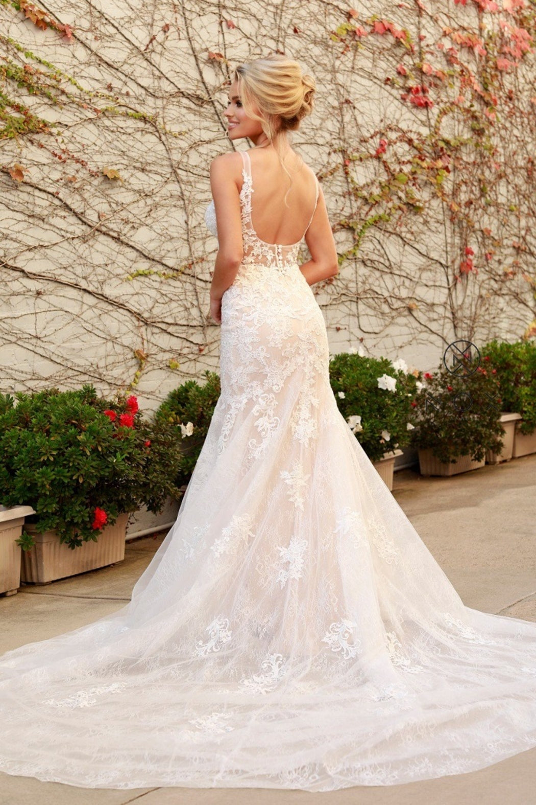 White & Nude Lace Fit & Flare Bridal Gown