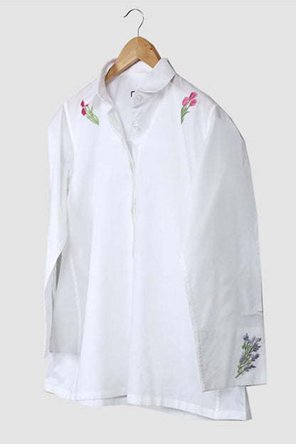 White Oversized Lightweight Embroidered Shirt