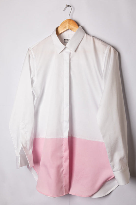 WHITE PINK COLOR BLOCK SHIRT