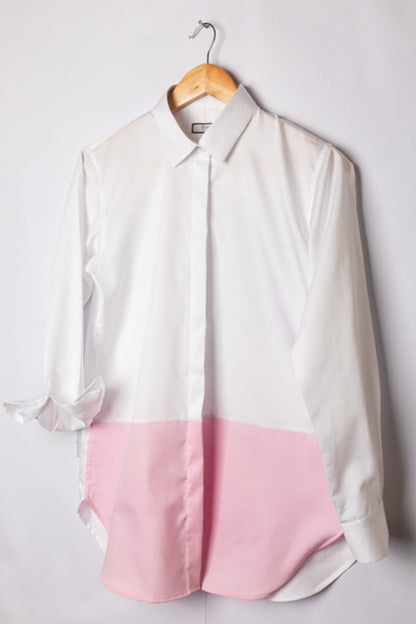 WHITE PINK COLOR BLOCK SHIRT