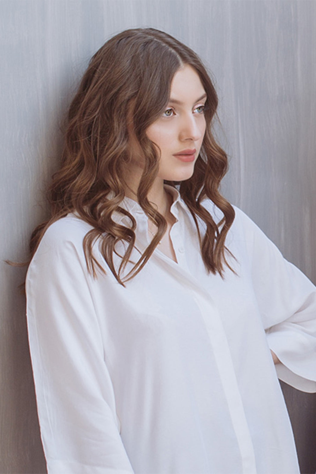 WHITE PURE CHARMEUSE SILK SHIRT