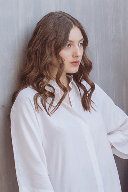 WHITE PURE CHARMEUSE SILK SHIRT