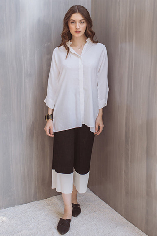 WHITE PURE CHARMEUSE SILK SHIRT