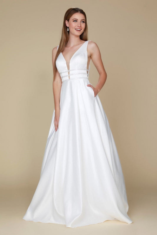 White Triple Waistband Satin Bridal Ball Gown