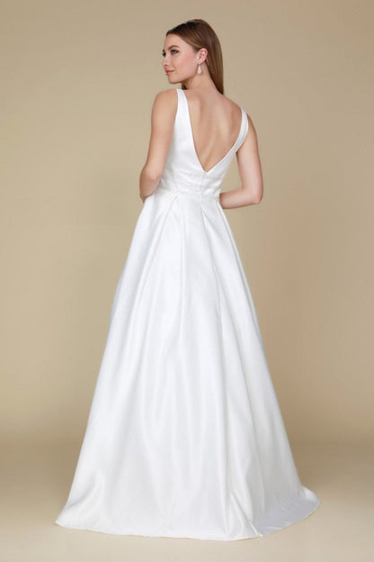 White Triple Waistband Satin Bridal Ball Gown