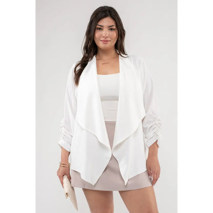Off White 3/4 Rouched Sleeve Blazer