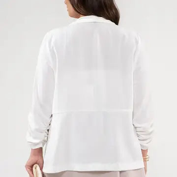 Off White 3/4 Rouched Sleeve Blazer