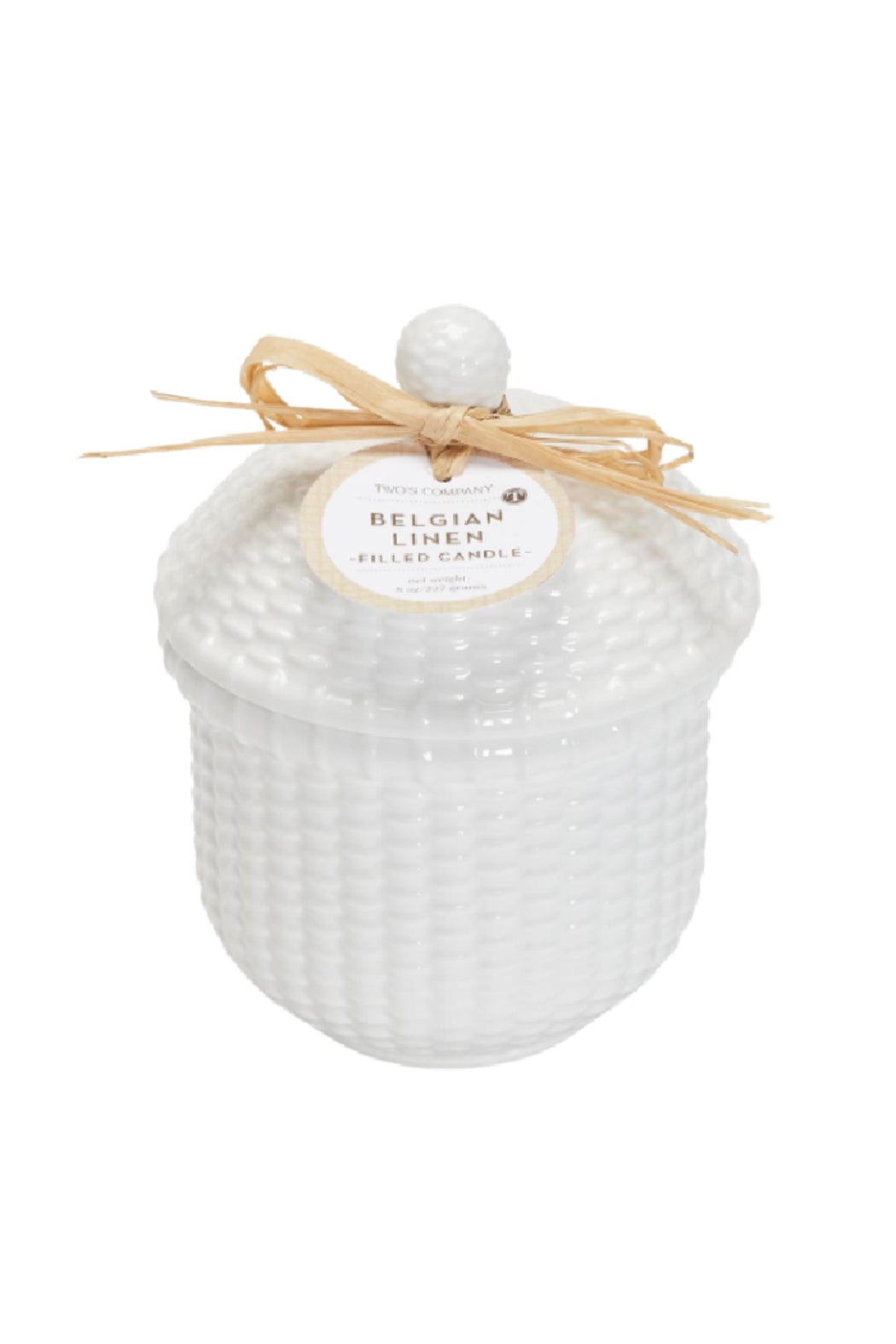 WICKER WEAVE LIDDED CANDLE/BELGIAN LINEN SCENT