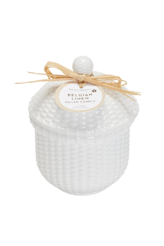 WICKER WEAVE LIDDED CANDLE/BELGIAN LINEN SCENT