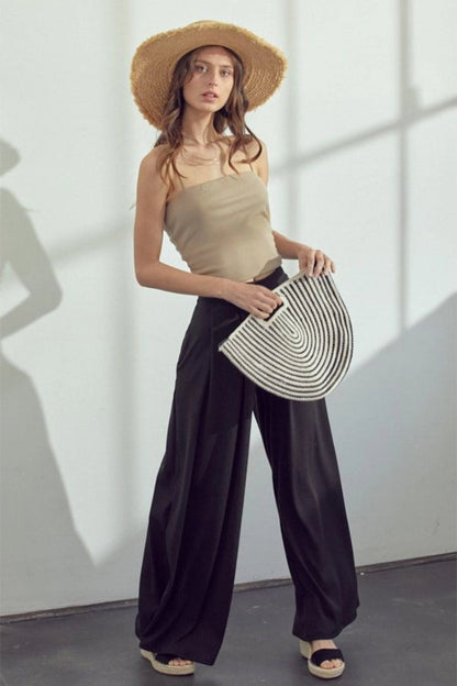 Wide Leg Elastic Pocket Pants
