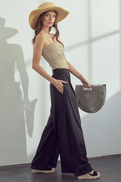 Wide Leg Elastic Pocket Pants