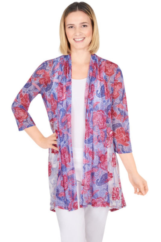 Woven embroidered mesh cardigan