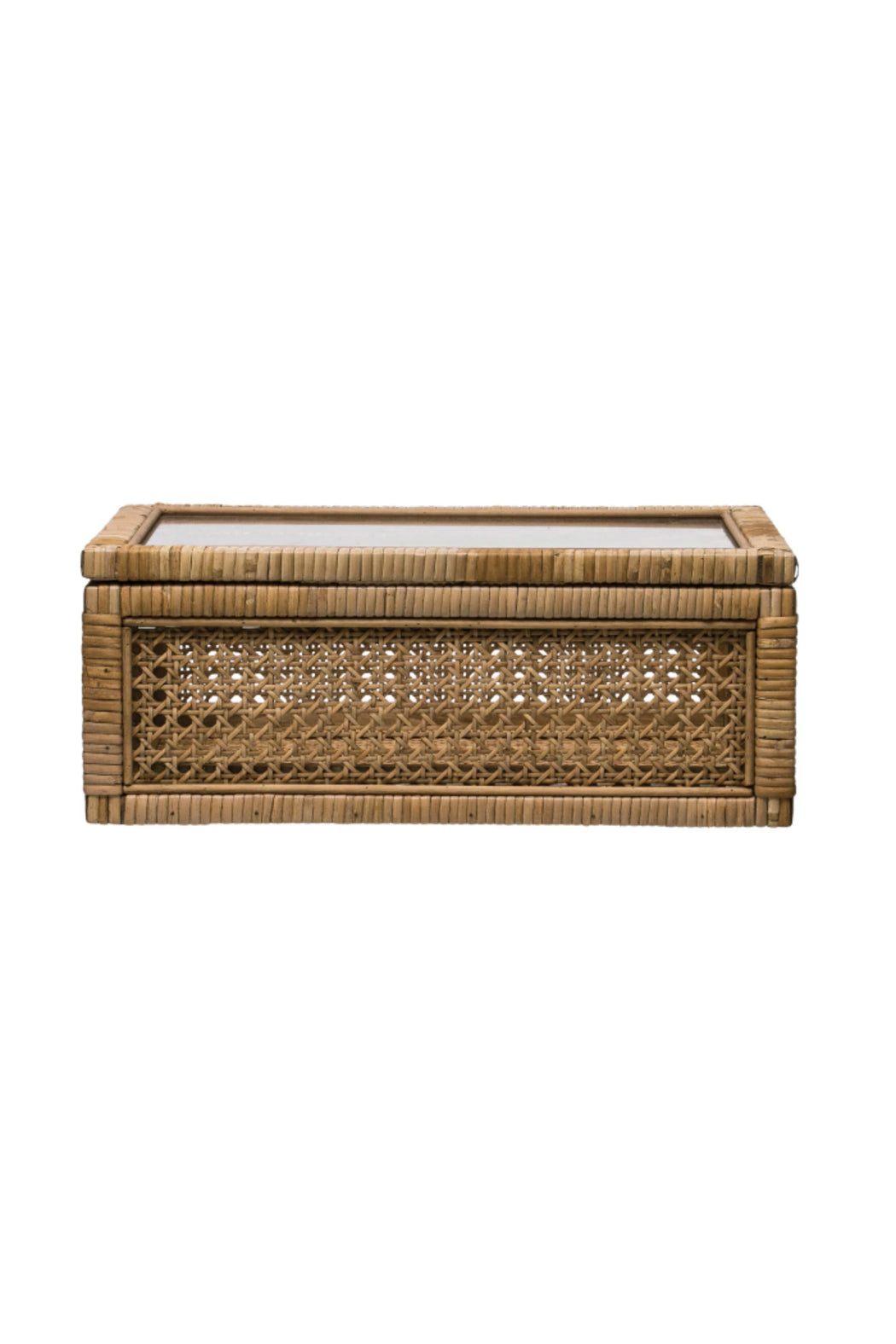 WOVEN RATTAN DISPLAY BOX (LG 14 3/4 X 9 1/2 X 5 1/4)