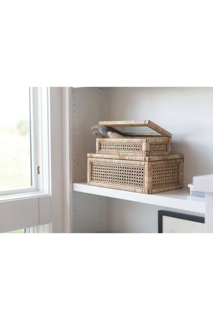 WOVEN RATTAN DISPLAY BOX (LG 14 3/4 X 9 1/2 X 5 1/4)