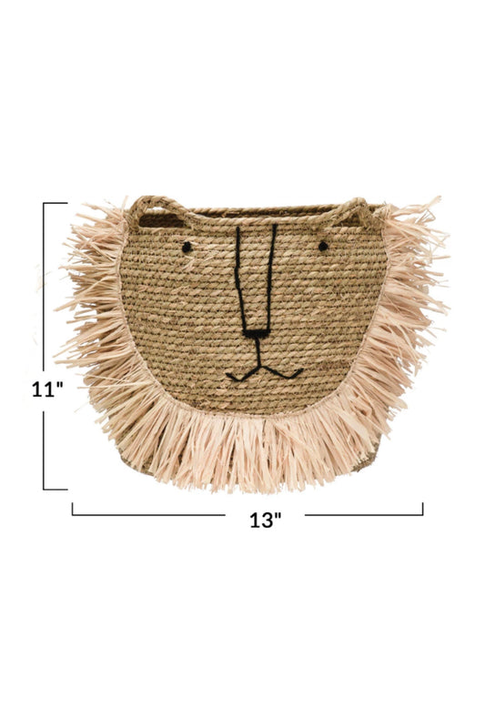 WOVEN SEAGRASS LION BASKET W/HANDLES LG (13 X 11)