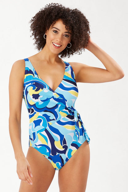 Wrap Scoop Back Swimsuit - Swirl Tide