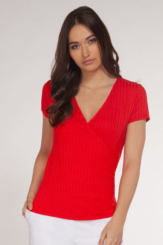 Wrap Short Sleeve V Neck Shirt