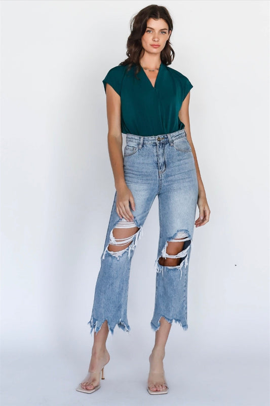 Wrap V-Neck Open Back Bodysuit